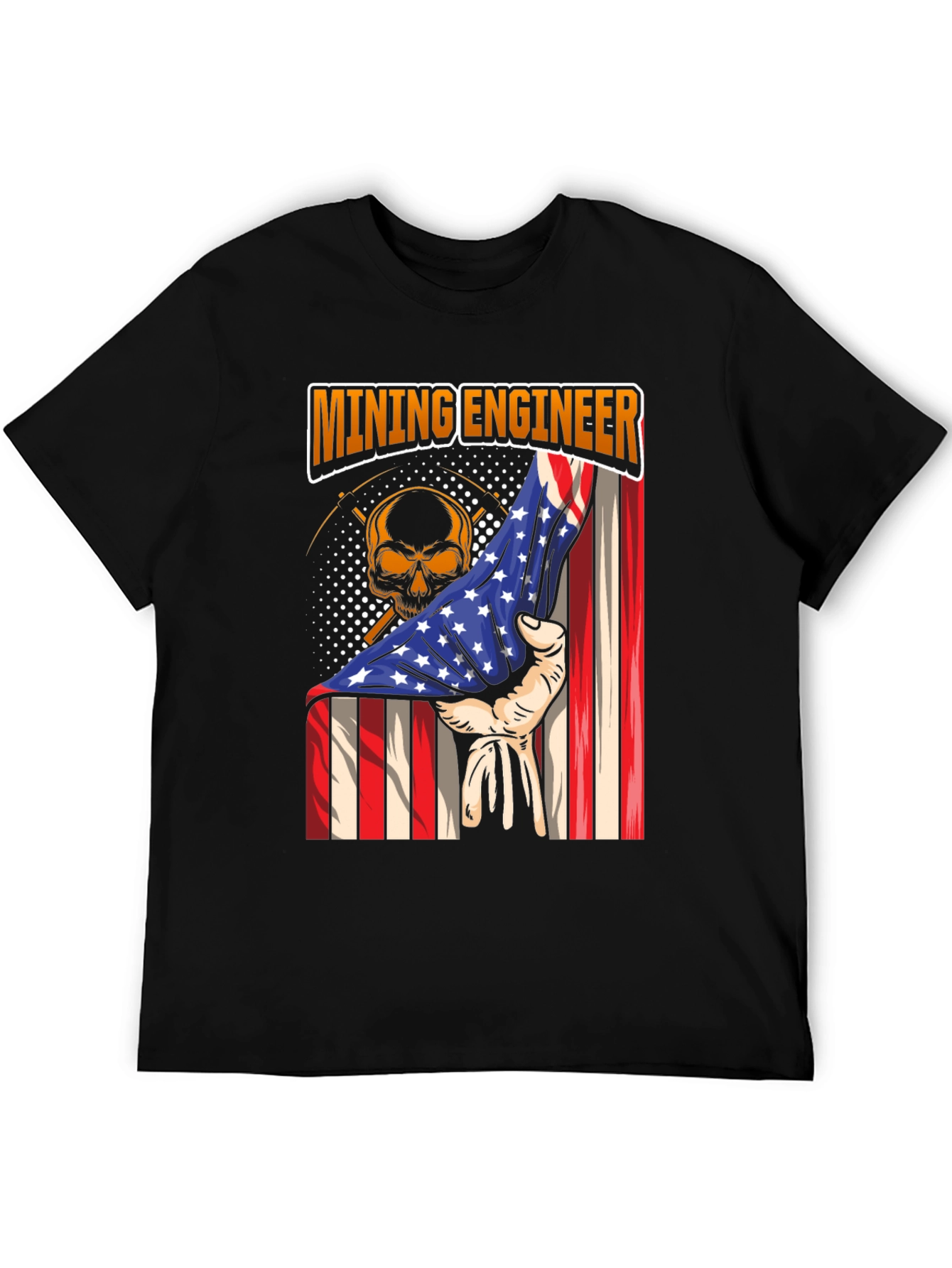 Mining Engineer American Flag Skull T-Shirt