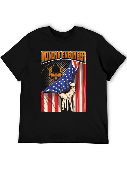 Mining Engineer American Flag Skull T-Shirt
