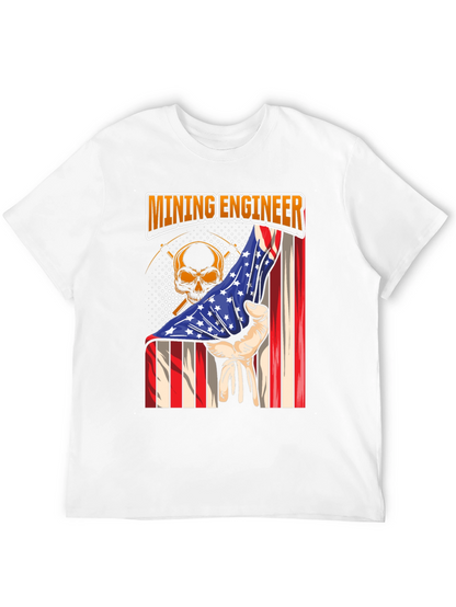 Mining Engineer American Flag Skull T-Shirt
