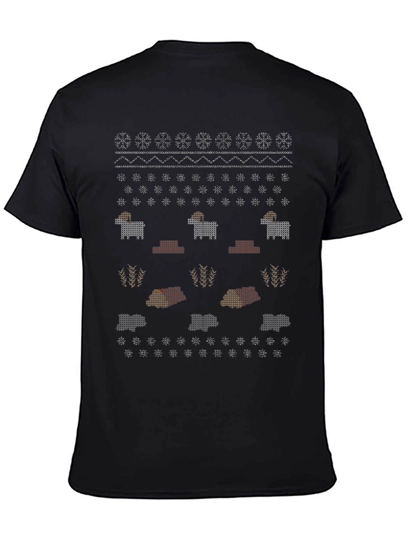 Novelty Knitted Sheep Pattern Black T-Shirt