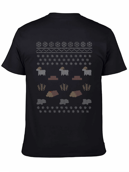Novelty Knitted Sheep Pattern Black T-Shirt