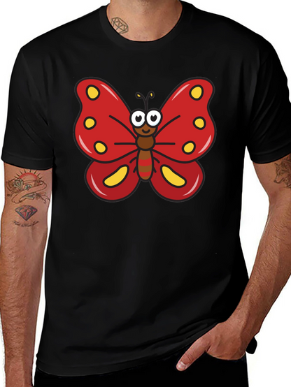 Cartoon Butterfly Graphic Tee - Black T-Shirt