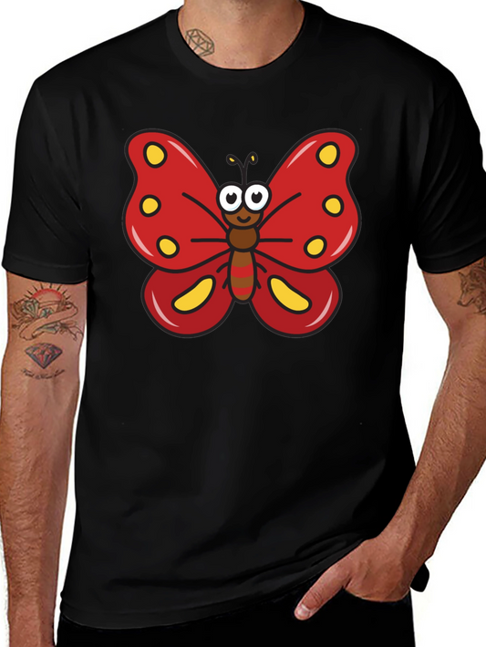 Cartoon Butterfly Graphic Tee - Black T-Shirt