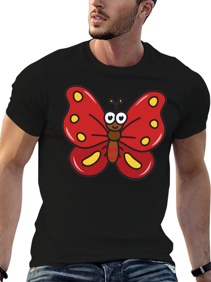 Cartoon Butterfly Graphic Tee - Black T-Shirt