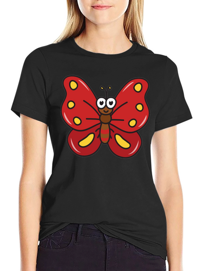 Cartoon Butterfly Graphic Tee - Black T-Shirt