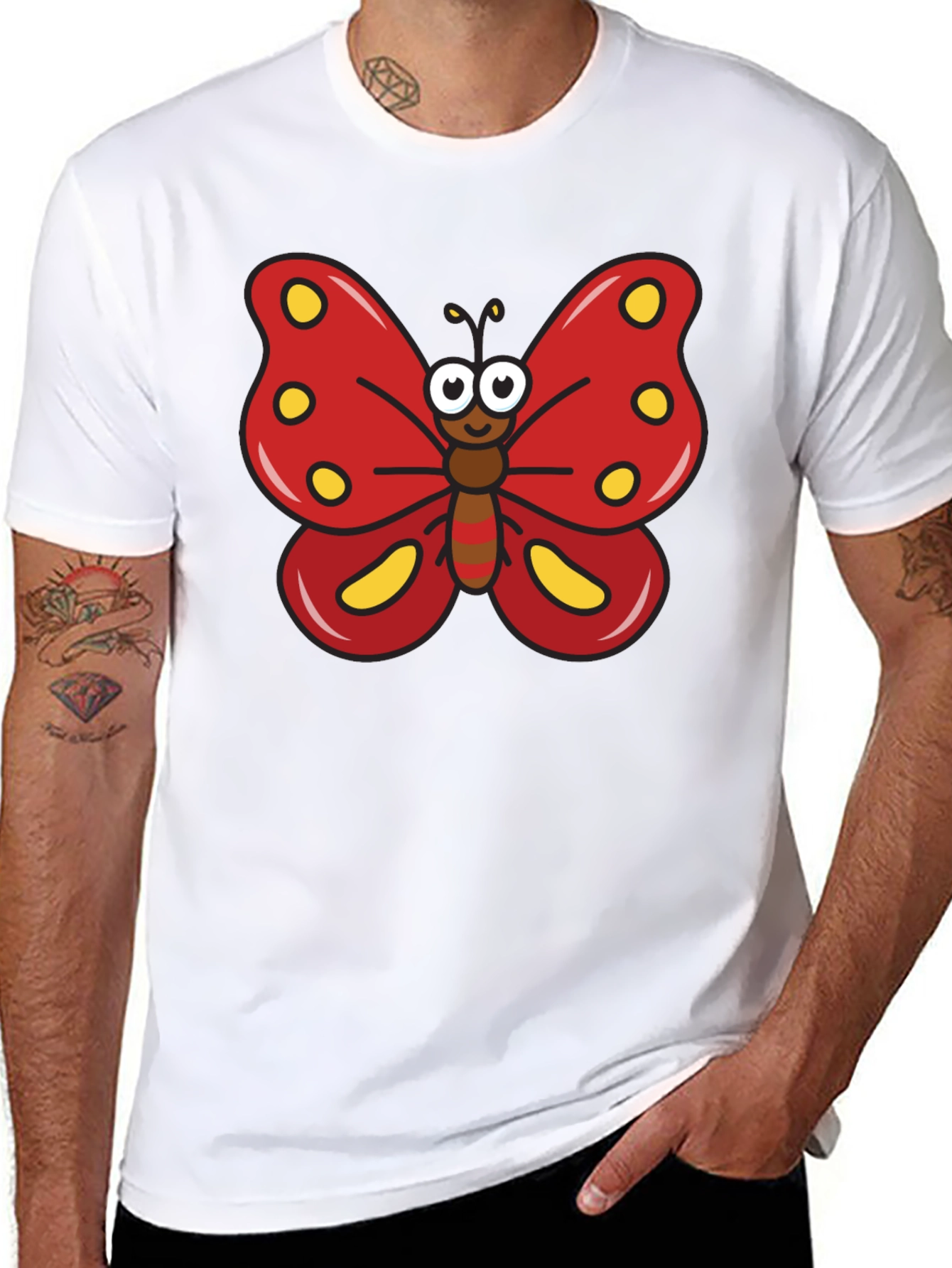 Cartoon Butterfly Graphic Tee - Black T-Shirt