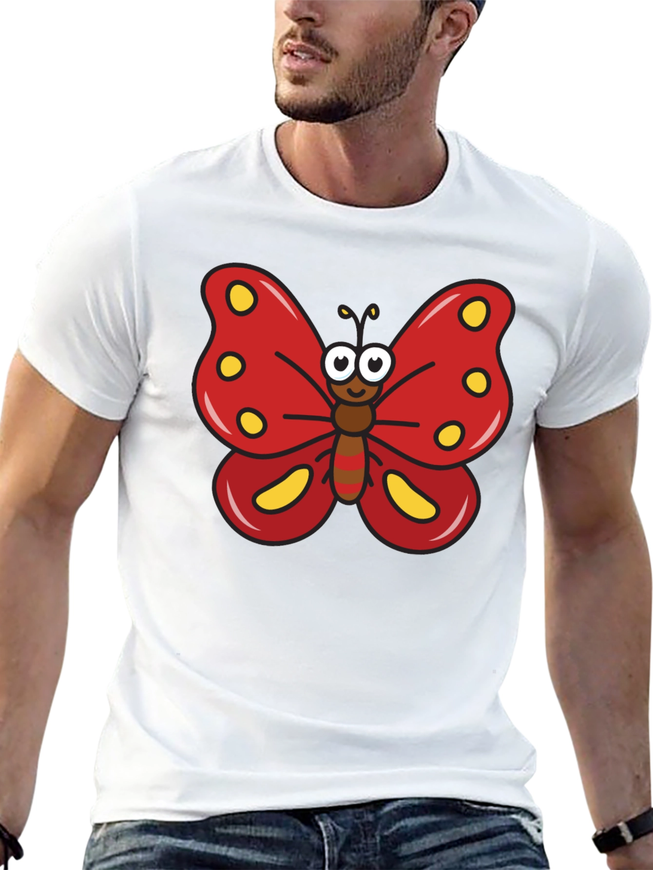 Cartoon Butterfly Graphic Tee - Black T-Shirt