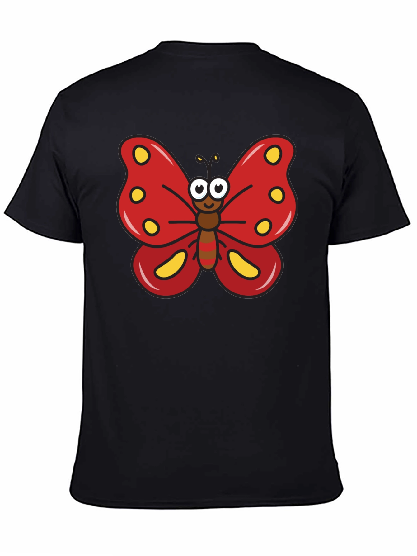 Cartoon Butterfly Graphic Tee - Black T-Shirt