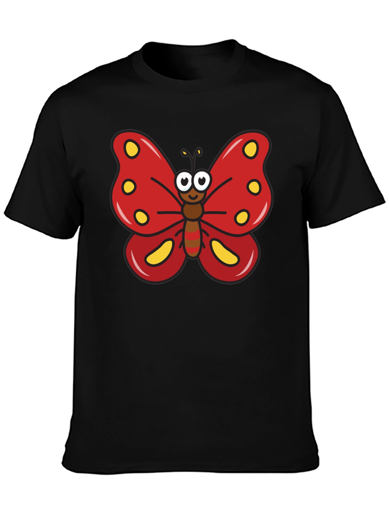Cartoon Butterfly Graphic Tee - Black T-Shirt