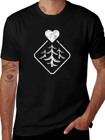 Rustic Tree Heart Graphic Tee - Black