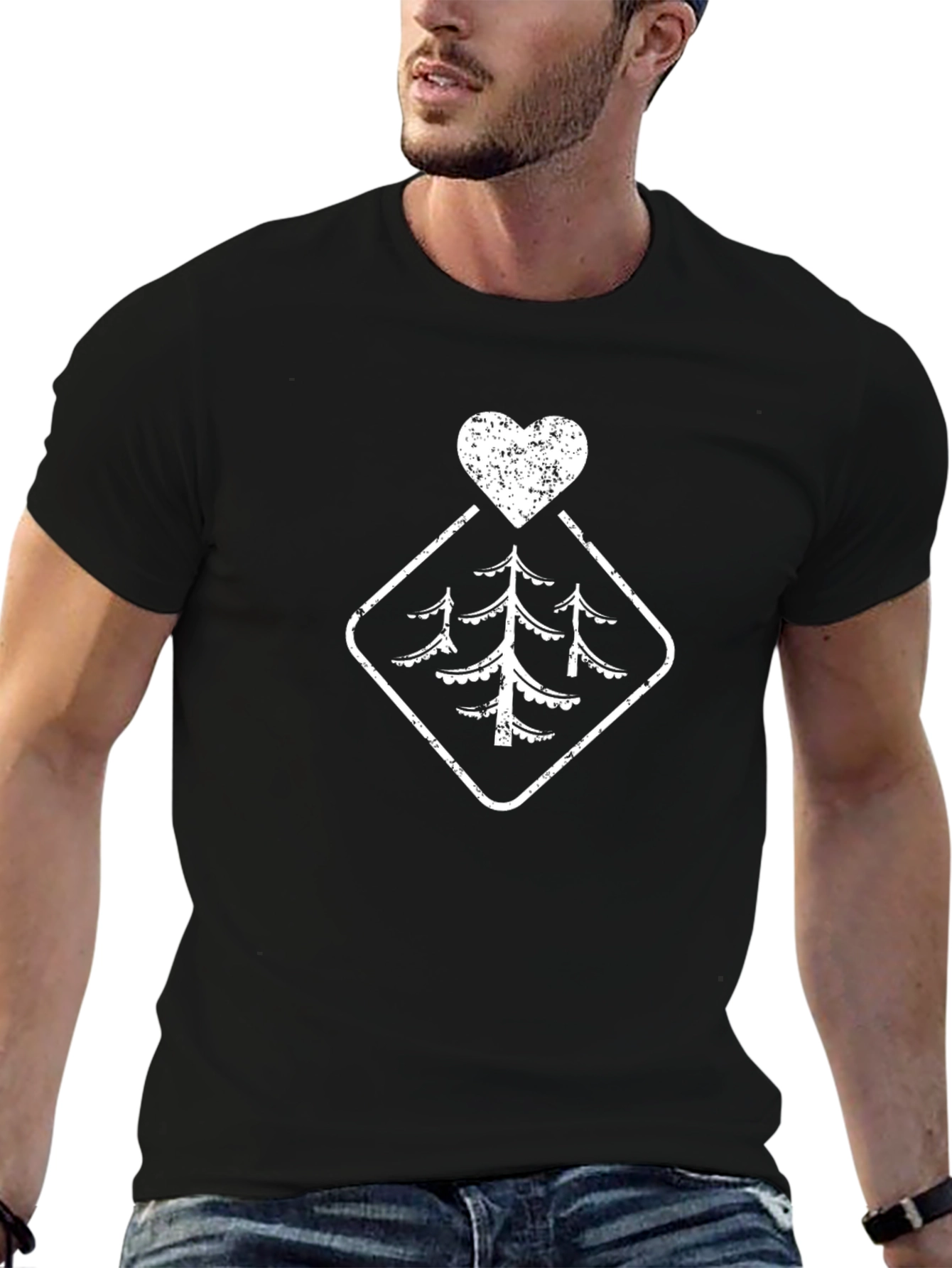 Rustic Tree Heart Graphic Tee - Black