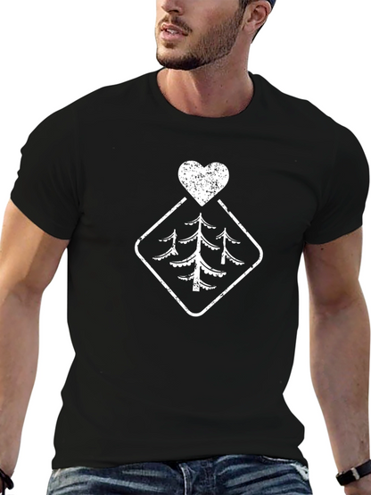Rustic Tree Heart Graphic Tee - Black