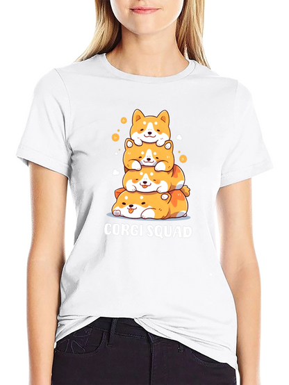 Corgi Squad Stacked Dogs Black T-Shirt