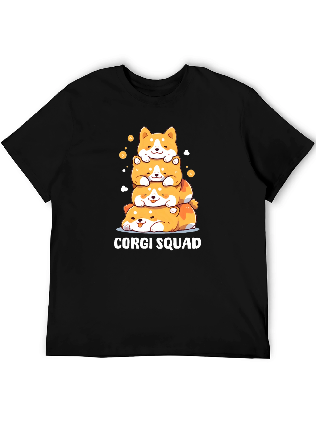 Corgi Squad Stacked Dogs Black T-Shirt
