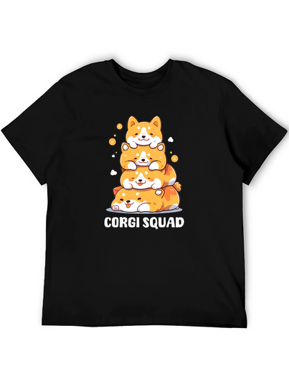 Corgi Squad Stacked Dogs Black T-Shirt
