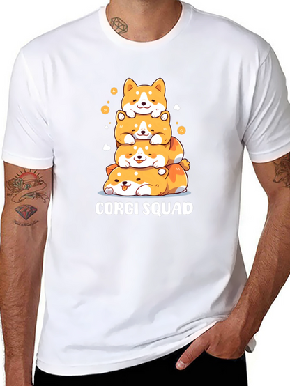 Corgi Squad Stacked Dogs Black T-Shirt