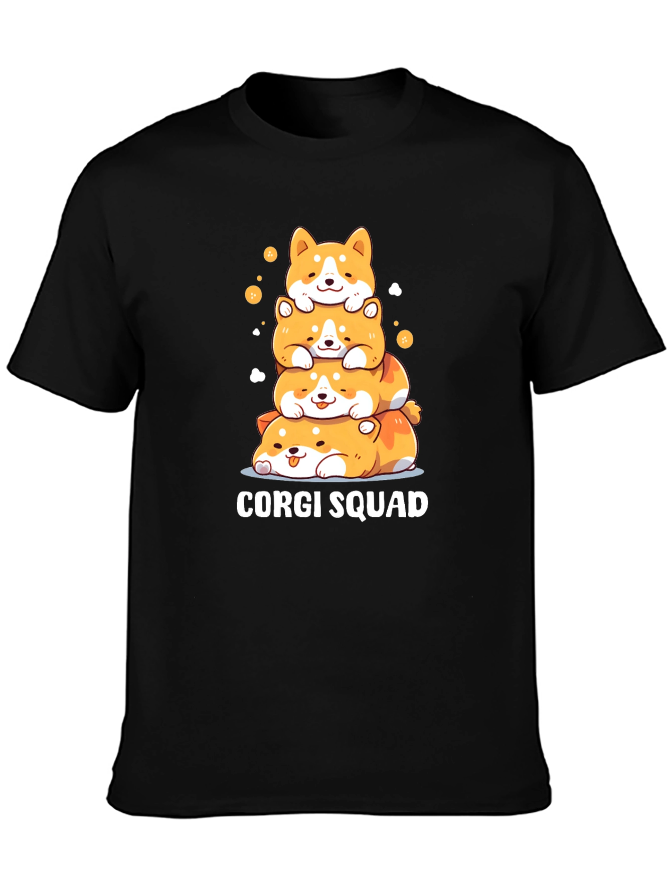 Corgi Squad Stacked Dogs Black T-Shirt