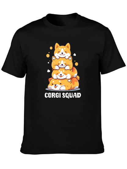 Corgi Squad Stacked Dogs Black T-Shirt