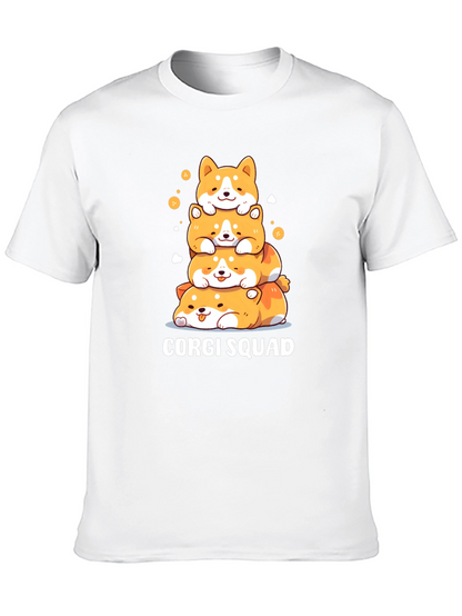 Corgi Squad Stacked Dogs Black T-Shirt