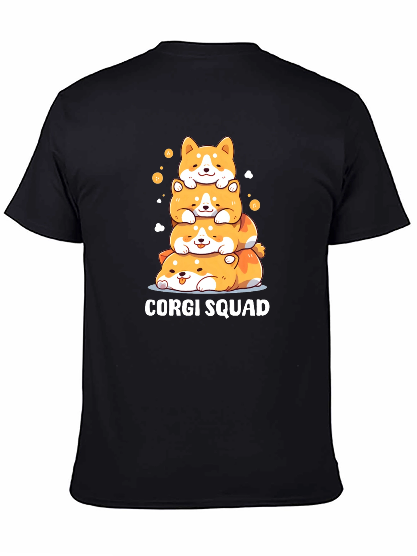 Corgi Squad Stacked Dogs Black T-Shirt