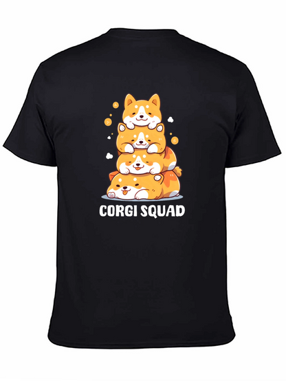 Corgi Squad Stacked Dogs Black T-Shirt