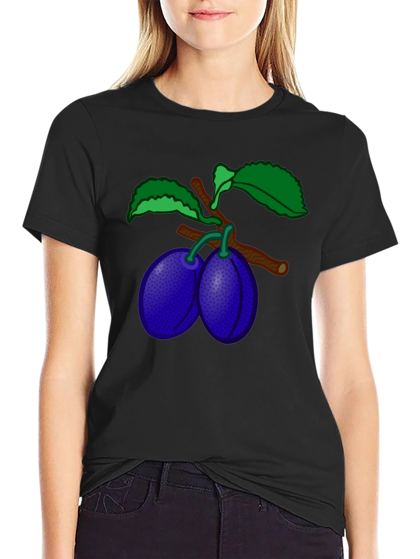 Plum Branch Graphic Black T-Shirt