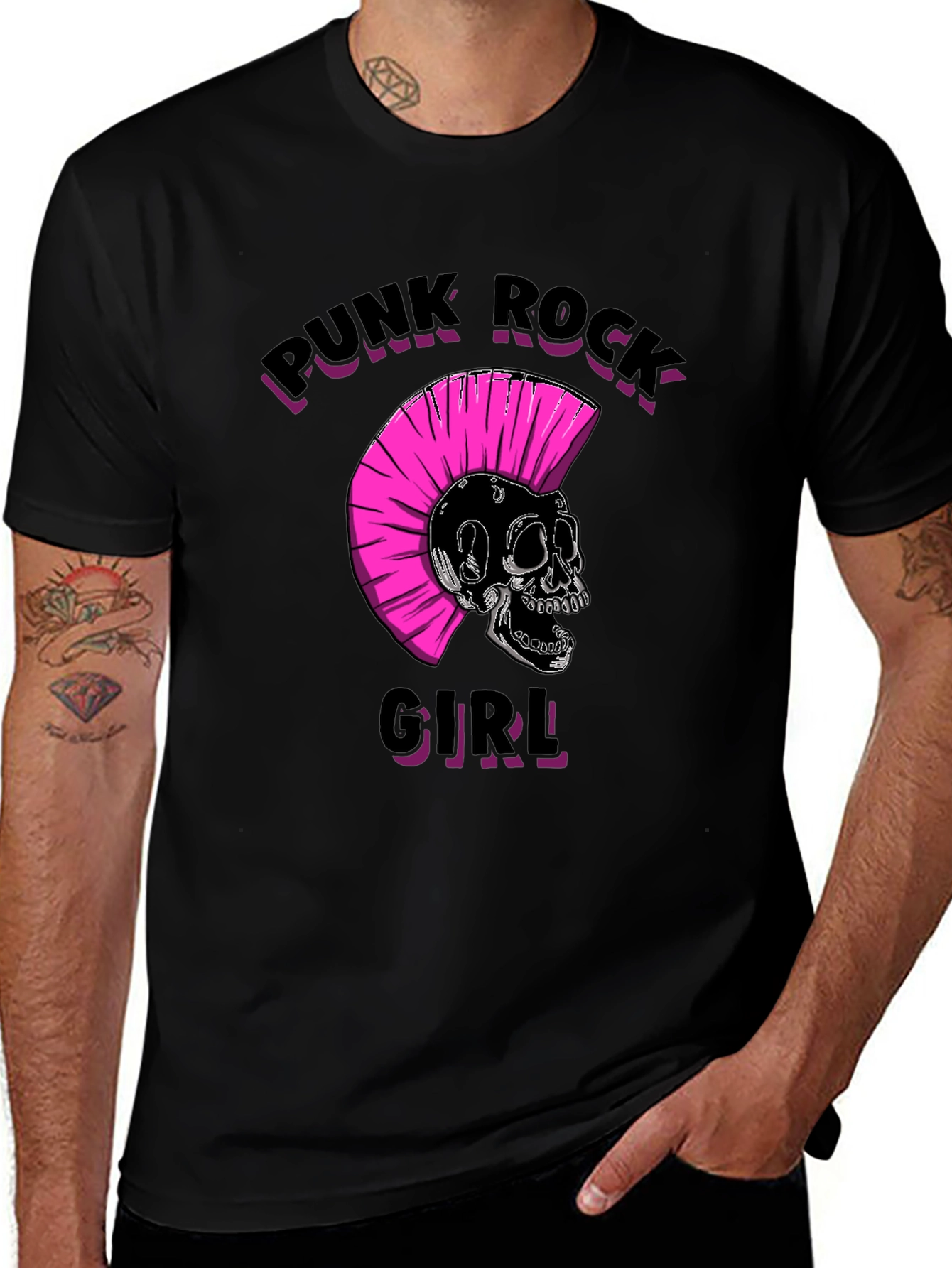 Punk Rock Girl Graphic Tee - Black Unisex T-Shirt