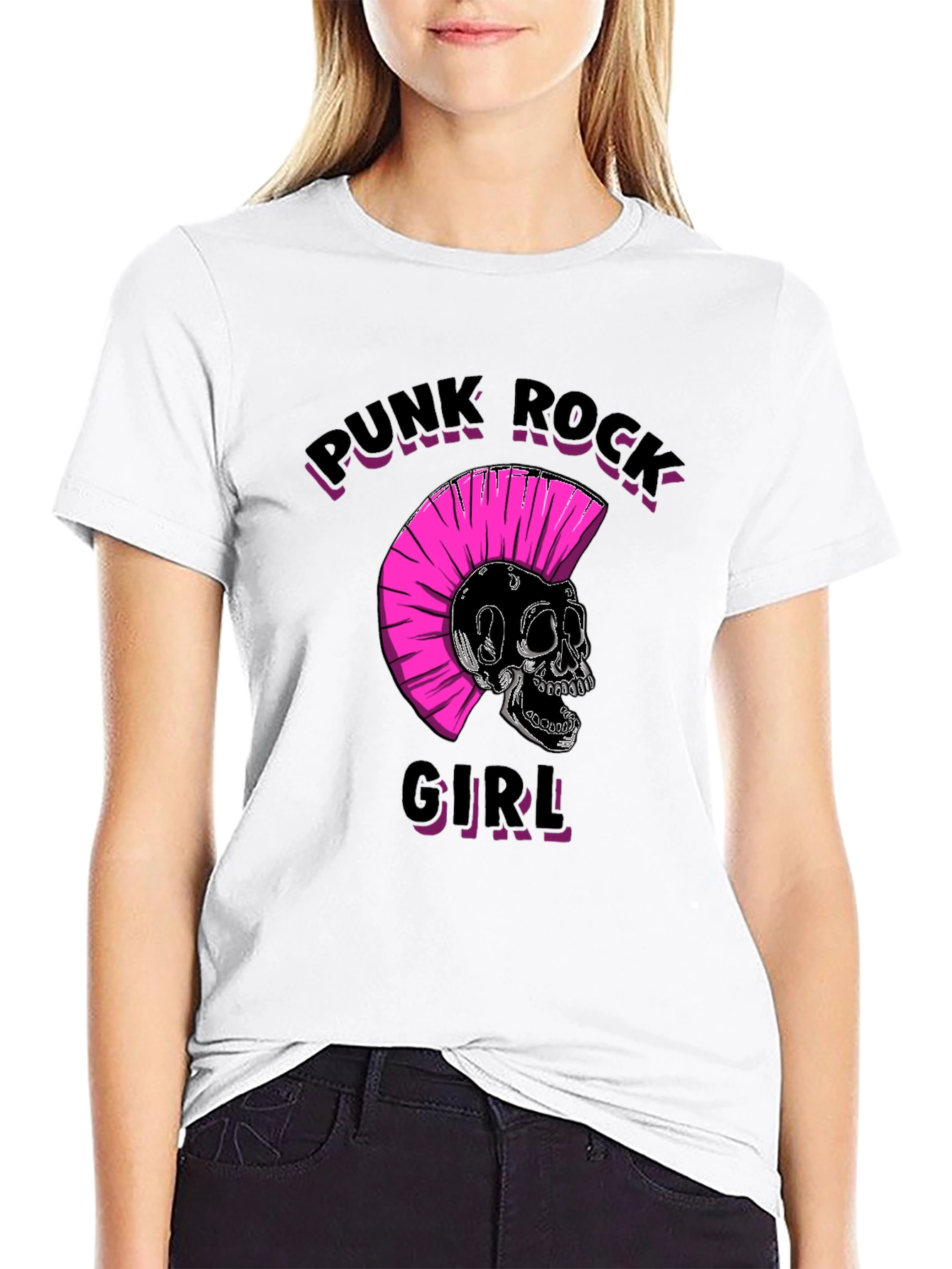 Punk Rock Girl Graphic Tee - Black Unisex T-Shirt