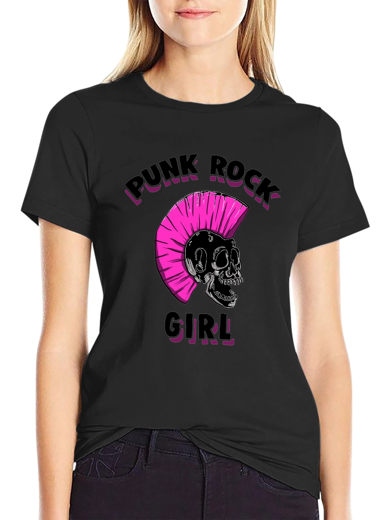 Punk Rock Girl Graphic Tee - Black Unisex T-Shirt