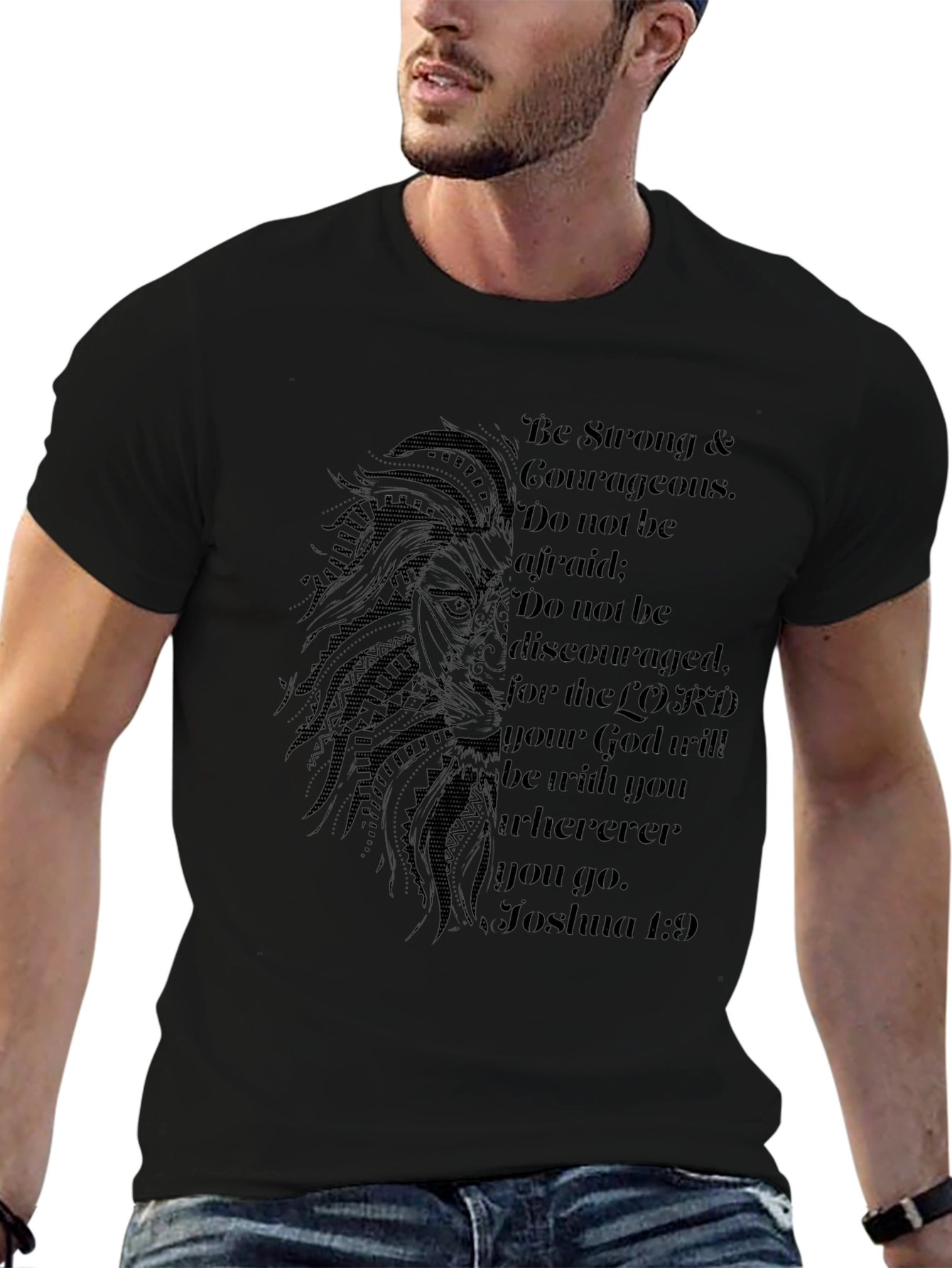 Lion & Scripture Graphic Black T-Shirt