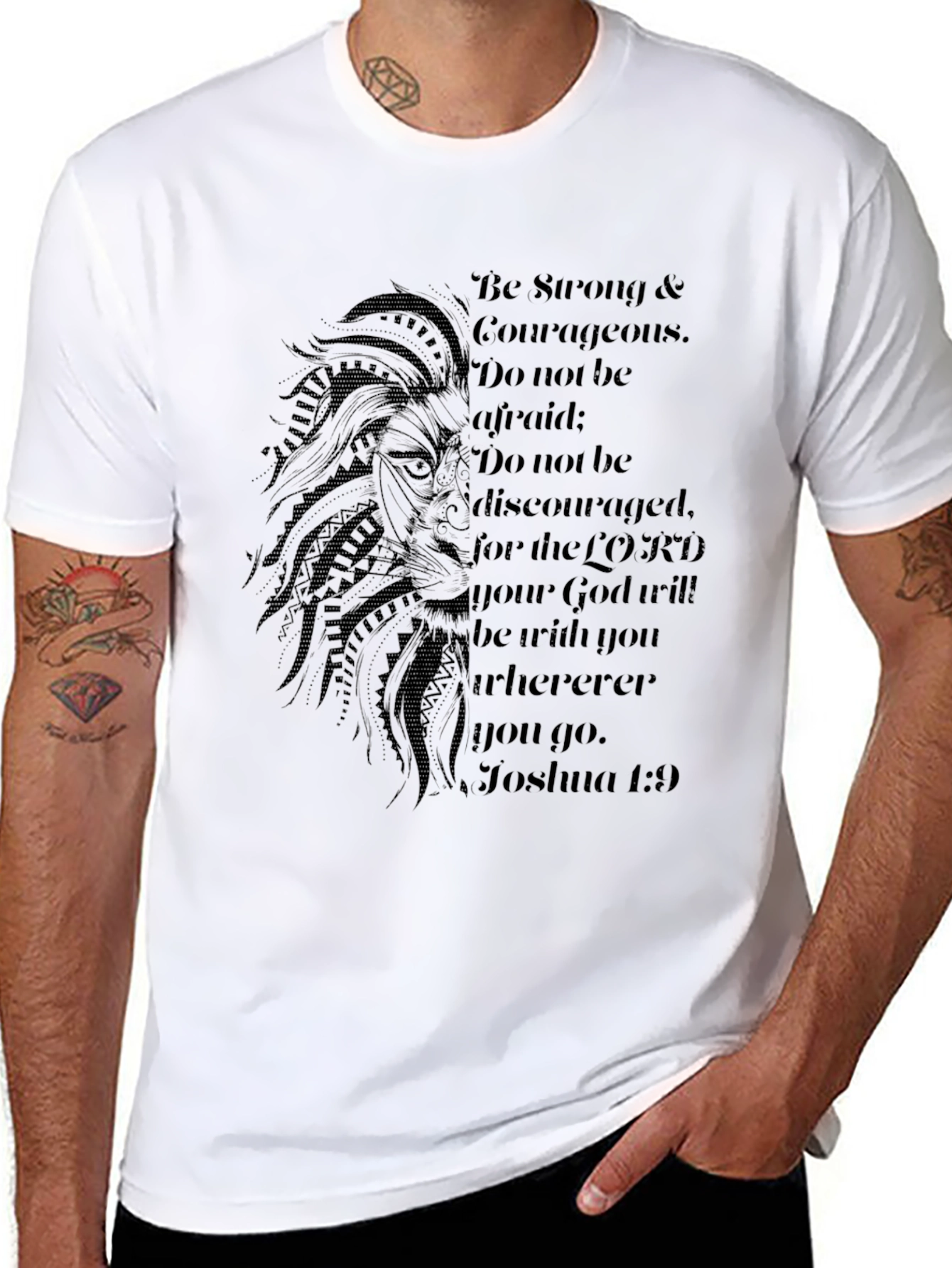 Lion & Scripture Graphic Black T-Shirt