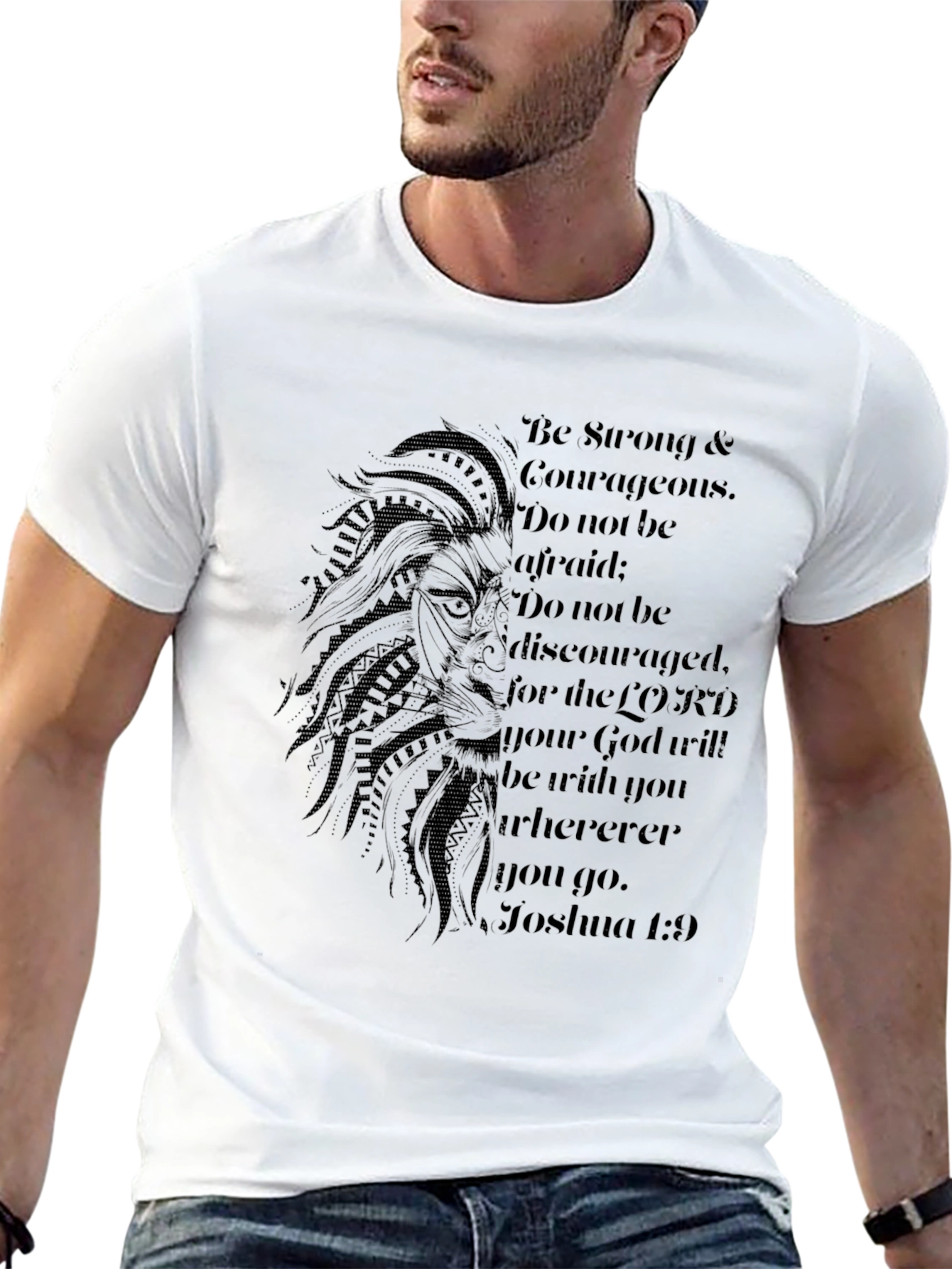 Lion & Scripture Graphic Black T-Shirt