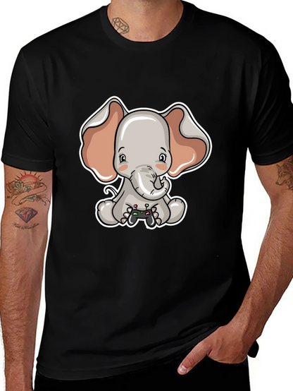 Cute Elephant Gamer Black T-Shirt