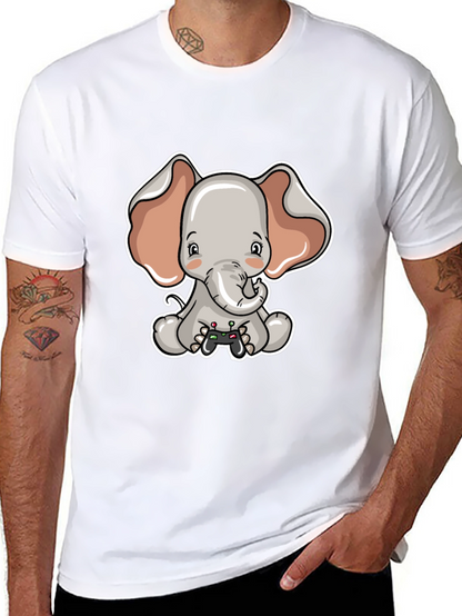 Cute Elephant Gamer Black T-Shirt