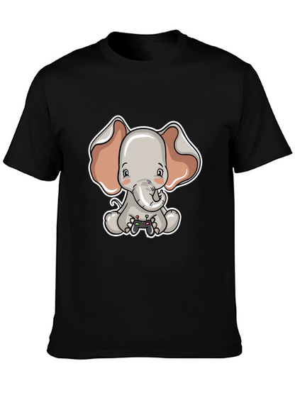 Cute Elephant Gamer Black T-Shirt