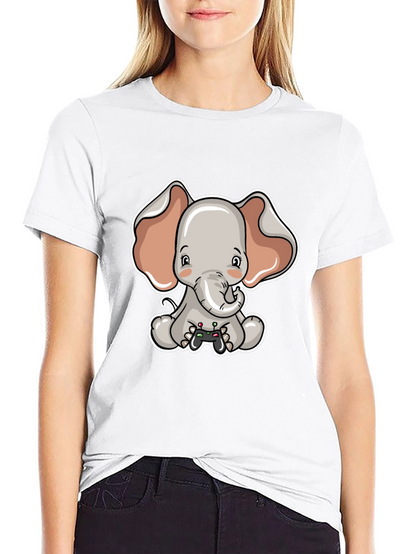 Cute Elephant Gamer Black T-Shirt