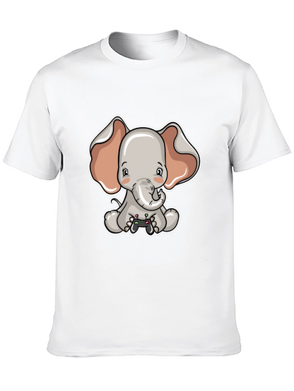 Cute Elephant Gamer Black T-Shirt
