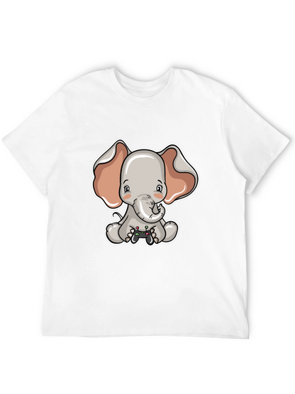 Cute Elephant Gamer Black T-Shirt