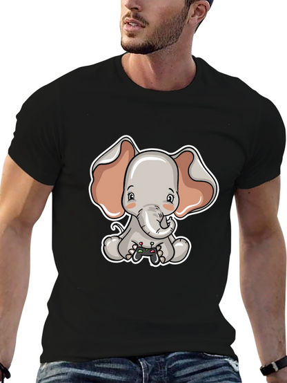 Cute Elephant Gamer Black T-Shirt