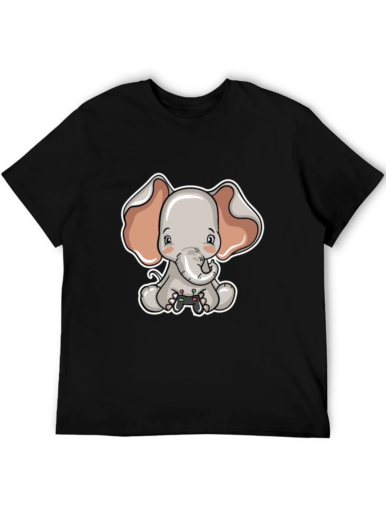 Cute Elephant Gamer Black T-Shirt