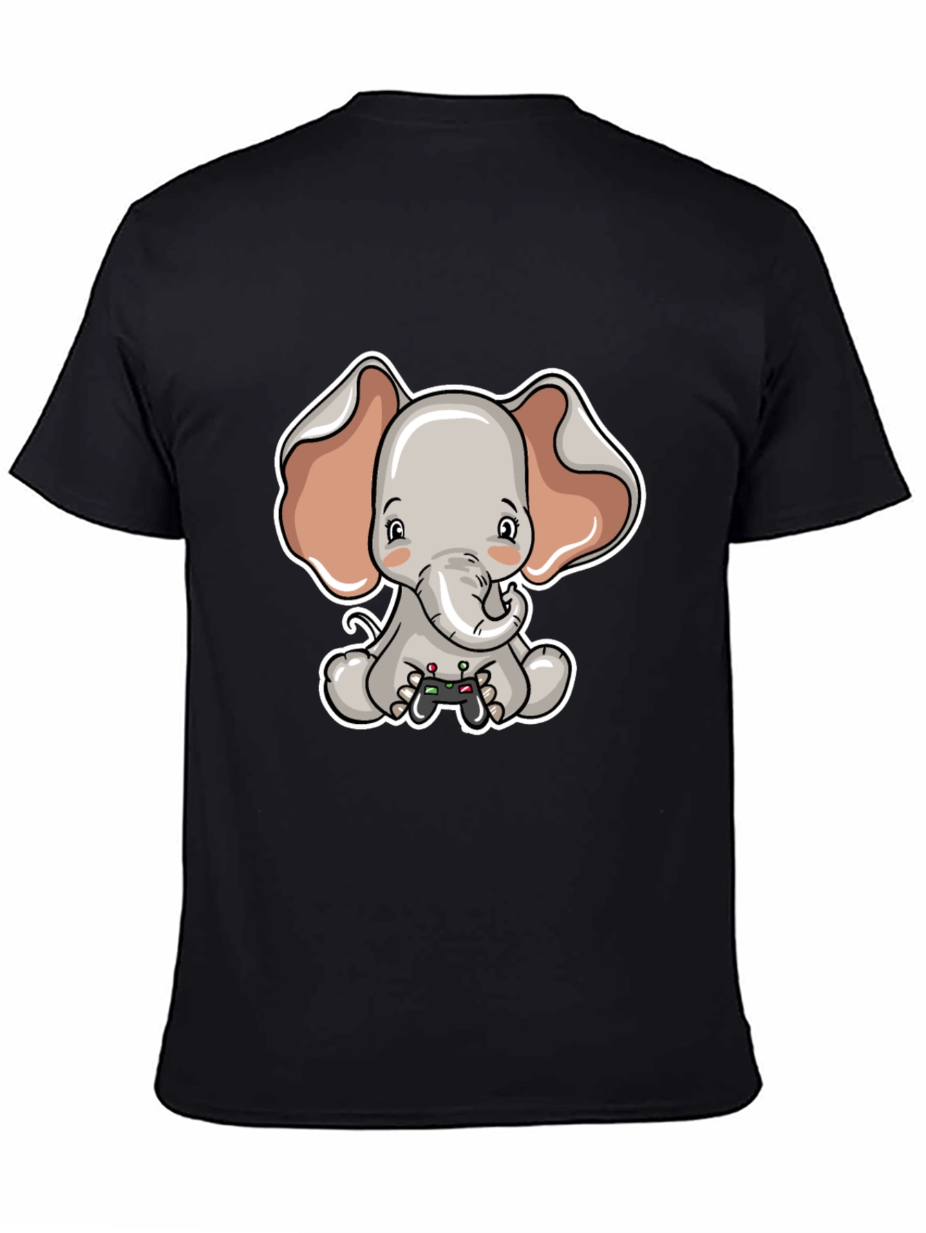 Cute Elephant Gamer Black T-Shirt