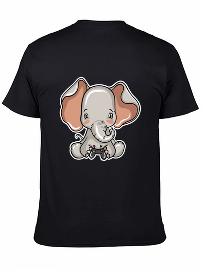 Cute Elephant Gamer Black T-Shirt