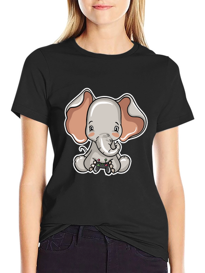 Cute Elephant Gamer Black T-Shirt