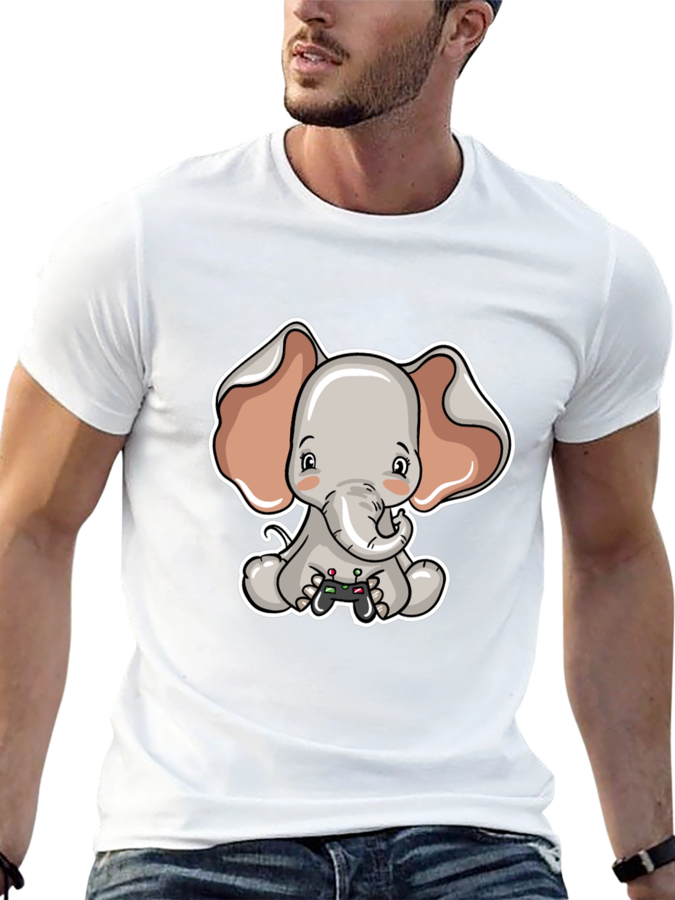 Cute Elephant Gamer Black T-Shirt