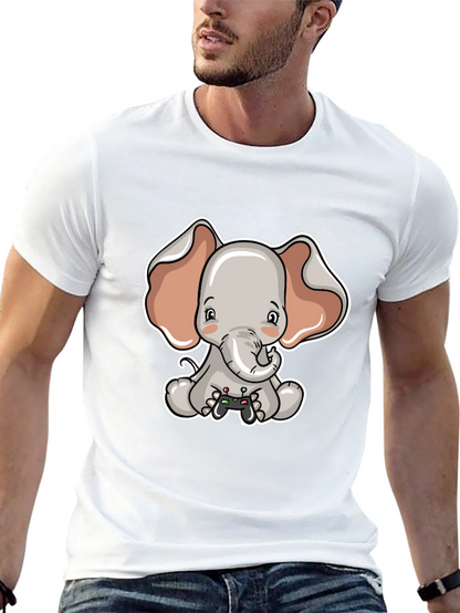 Cute Elephant Gamer Black T-Shirt