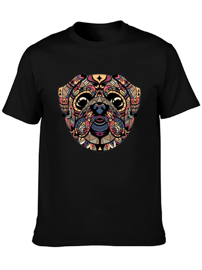 Geometric Pug Graphic Black T-Shirt