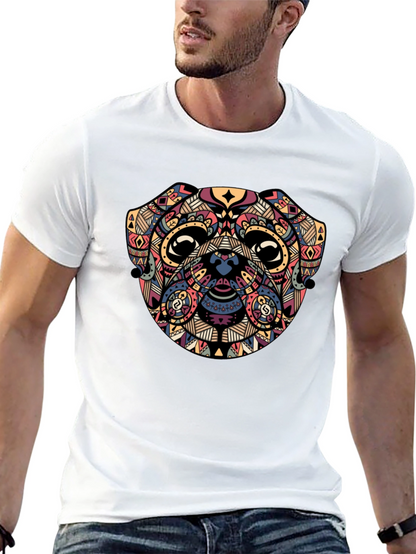 Geometric Pug Graphic Black T-Shirt
