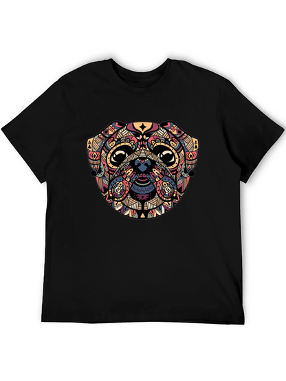 Geometric Pug Graphic Black T-Shirt