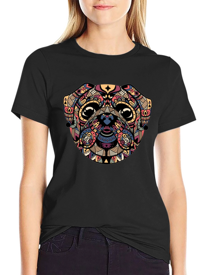 Geometric Pug Graphic Black T-Shirt