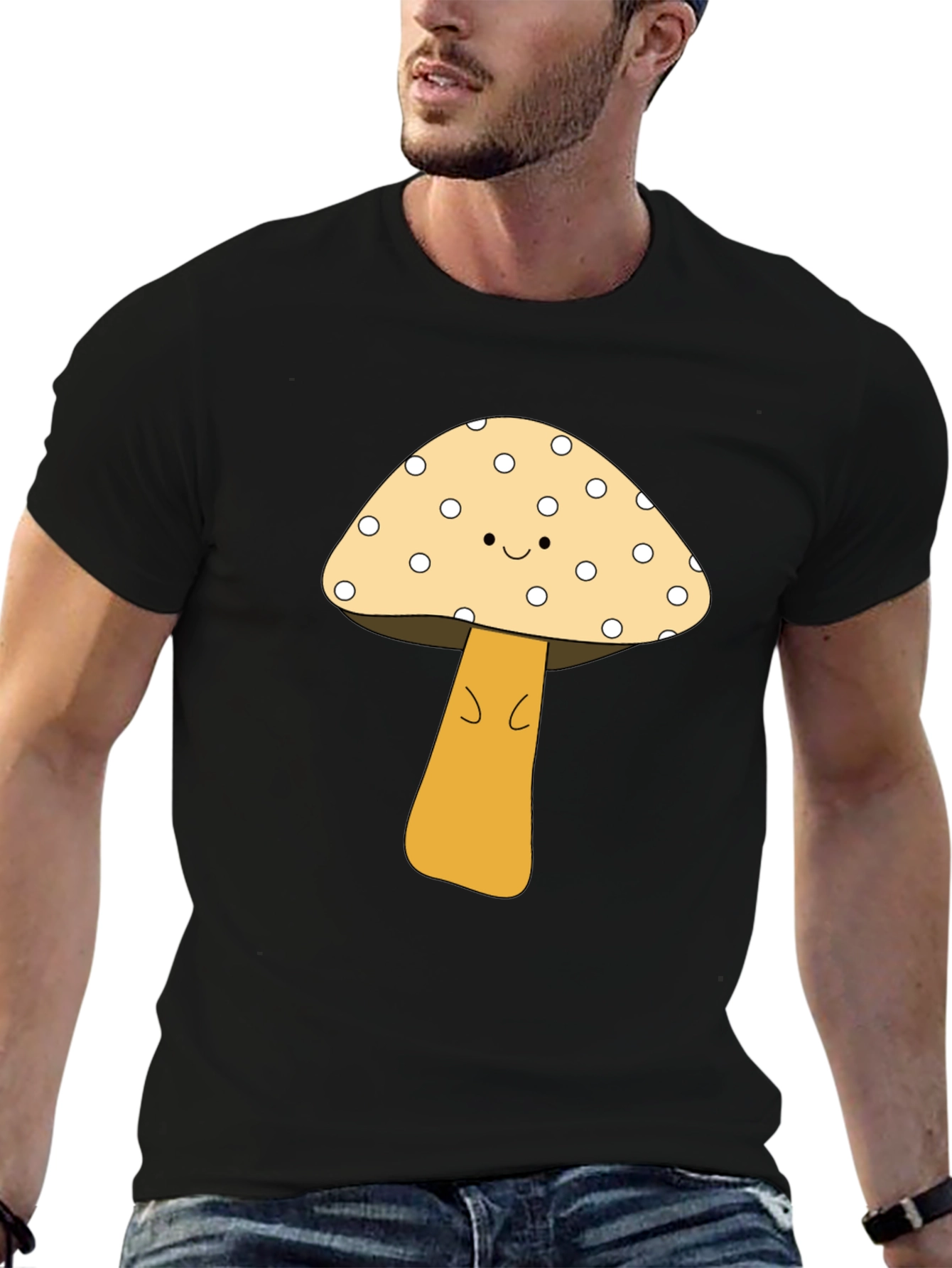 Cute Mushroom Graphic Tee - Unisex Black T-Shirt
